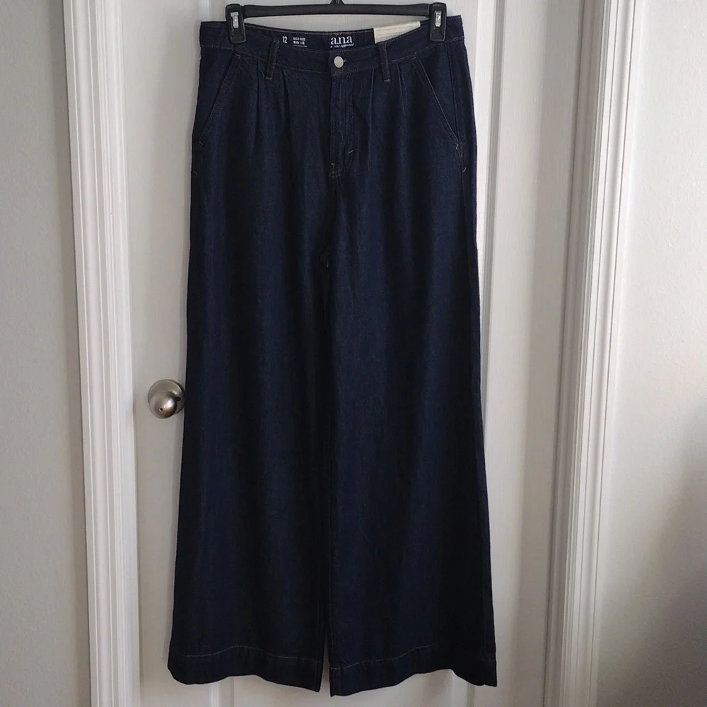 a.n.a Pleated Womens High Rise Relaxed Fit Wide Leg Jean, Size 12 - Picture 3 of 10
